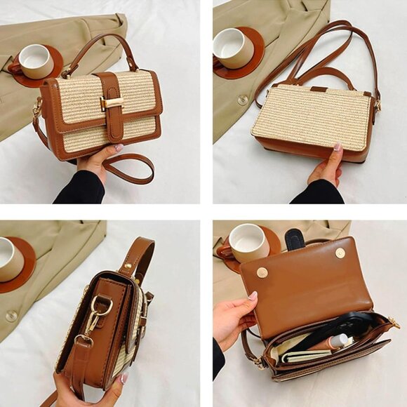 Women Straw Crossbody Bag Summer Beach Purse Woven Shoulder Handbag - Picture 6 of 6